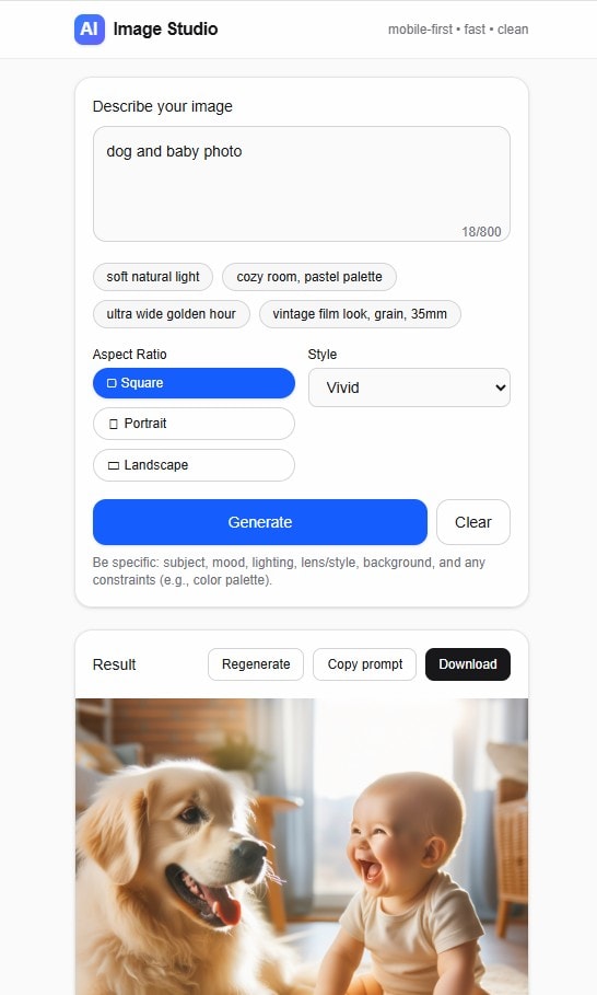 AI Image Studio (Prompt-to-Image)