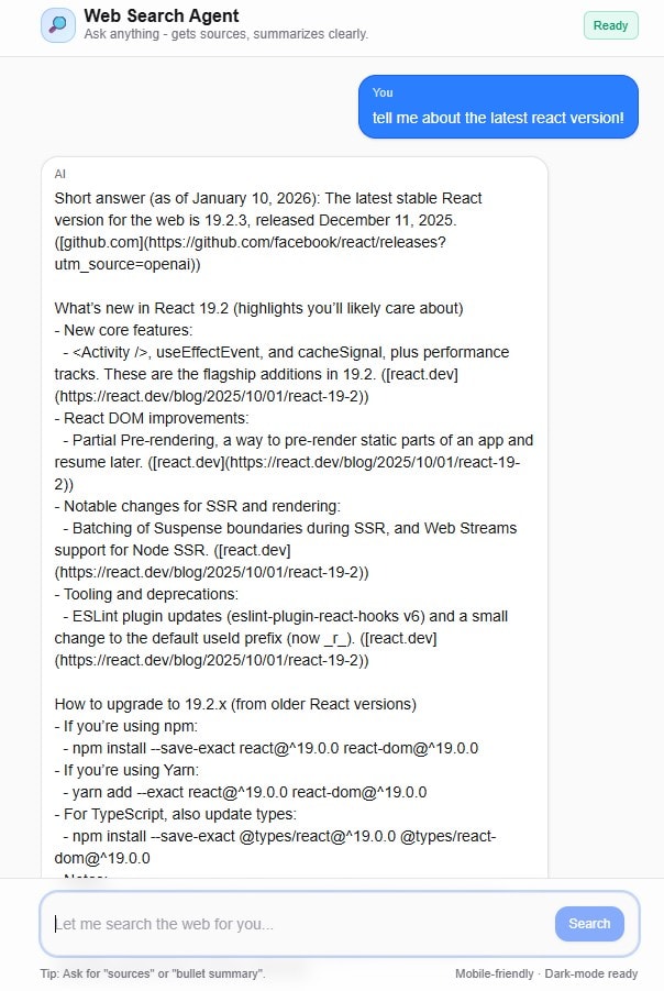 Web Search Agent (Live Research Chat)