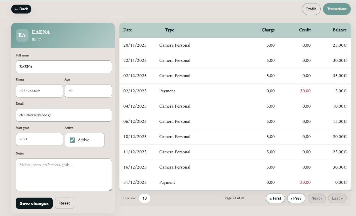 Customer Personal Card (Admin View)