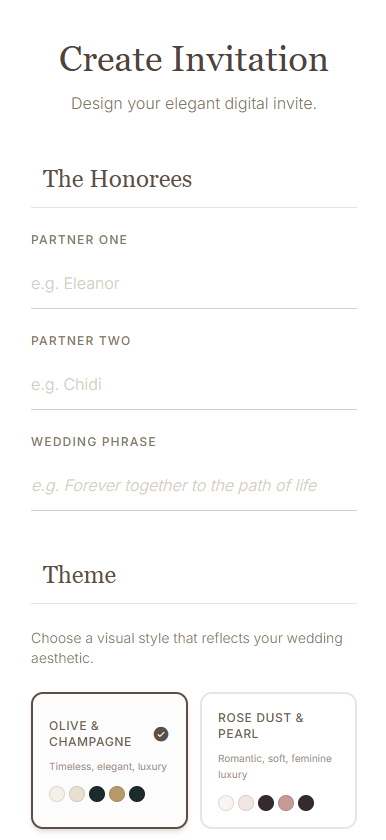 Invitation Details & Theme Selection