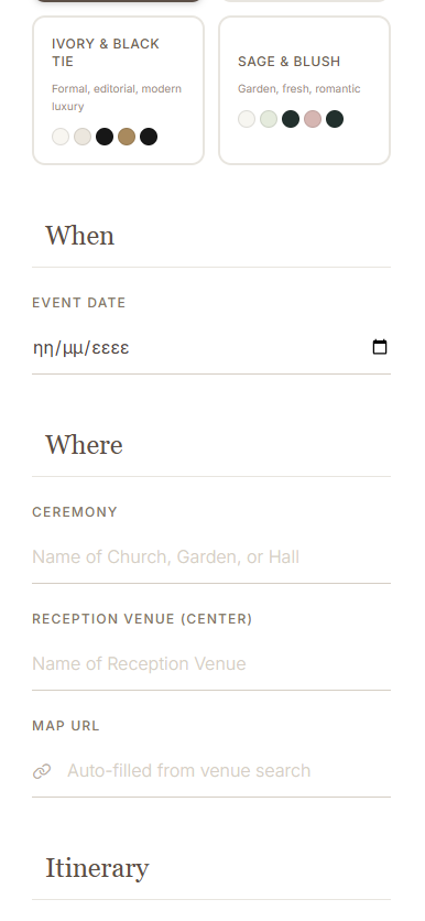 Event Date & Location Setup
