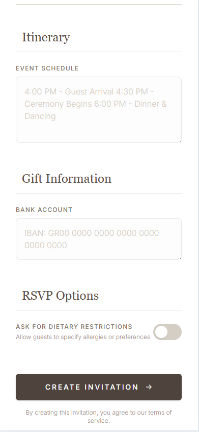RSVP, Gift & Final Creation Options